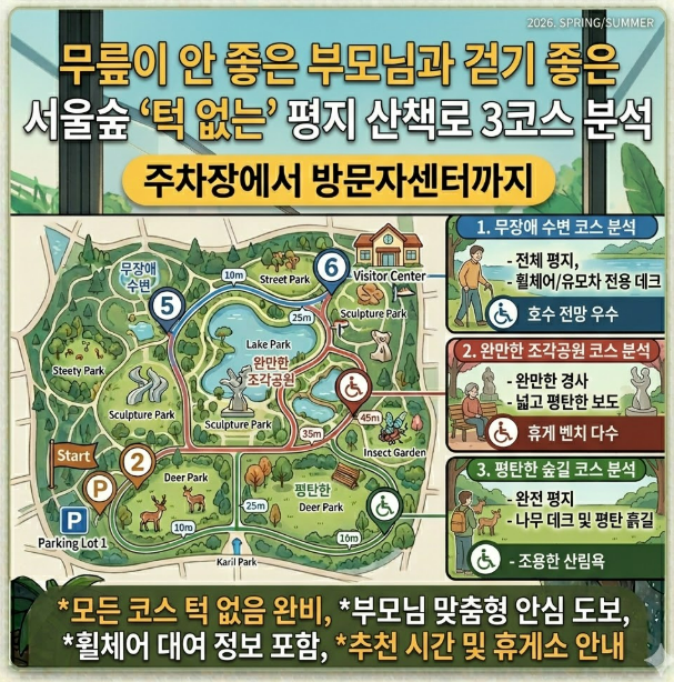 무릎이 안 좋은 부모님과 걷기 좋은 서울숲 ‘턱 없는’ 평지 산책로 3코스 분석