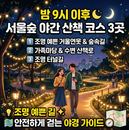 밤 9시 이후 서울숲 산책 코스 3곳: 조명 예쁜 길과 안전하게 걷는 야간 동선 가이드