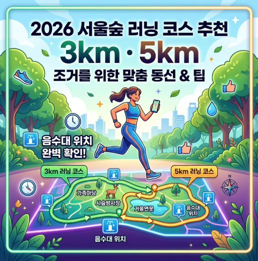 2026 서울숲 러닝 코스 3km·5km 추천: 조거를 위한 동선과 음수대 위치 확인 팁