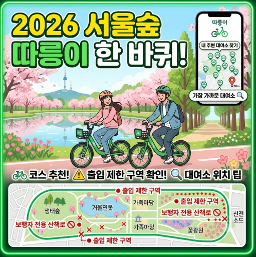 2026 서울숲 따릉이 한 바퀴 코스: 자전거 출입 제한 구역과 가까운 대여소 찾는 법