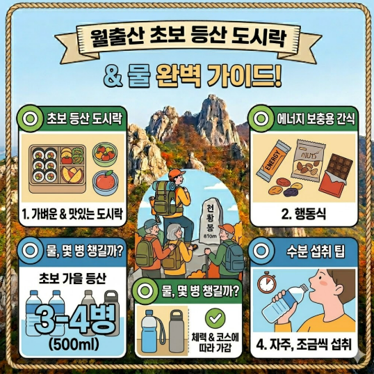 월출산 초보 등산 도시락과 물 준비법: 물은 몇 병 챙겨야 할까?