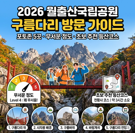 2026 월출산국립공원 구름다리 방문 가이드｜포토존 5곳·무서운 정도·초보 추천 등산코스