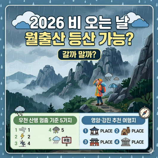 2026 비 오는 날 월출산 등산 가능할까? 우천 산행을 멈춰야 하는 5가지 기준과 영암·강진 대체 여행지 4곳