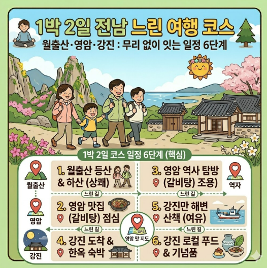 1박 2일 전남 느린 여행 코스: 월출산·영암·강진을 무리 없이 잇는 일정 6단계
