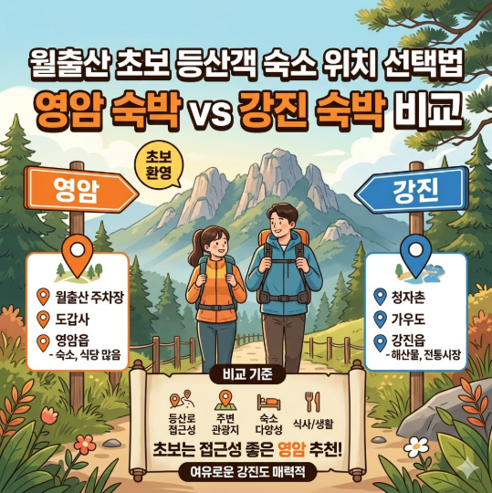 월출산 초보 등산객 숙소 위치 선택법｜영암 숙박 vs 강진 숙박 비교