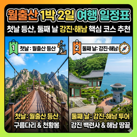 월출산 1박 2일 여행 일정표 완벽 정리｜첫날 등산, 둘째 날 강진·해남 핵심 코스 추천